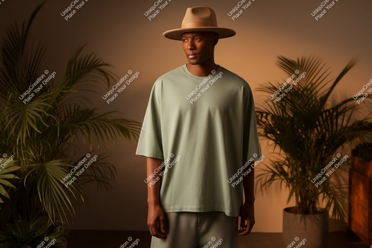 Man wearing green t shirt and hat image