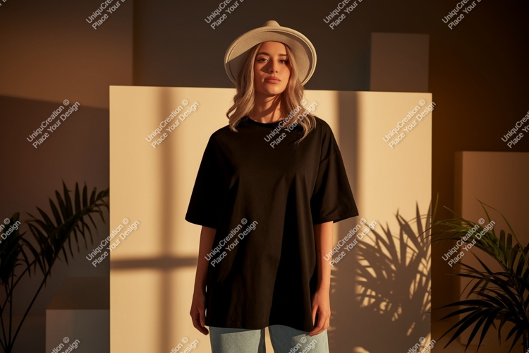 Woman wearing black t shirt and hat image