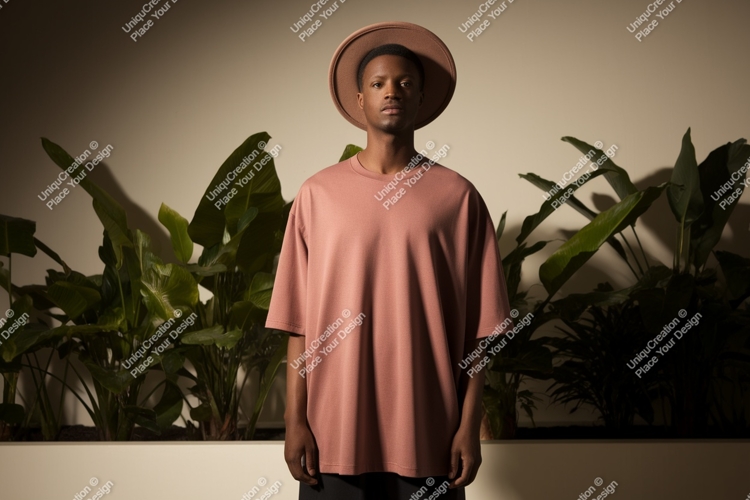 Man wearing pink t shirt and hat image