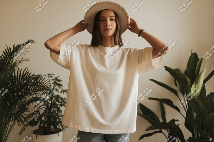Woman wearing white t shirt and hat image