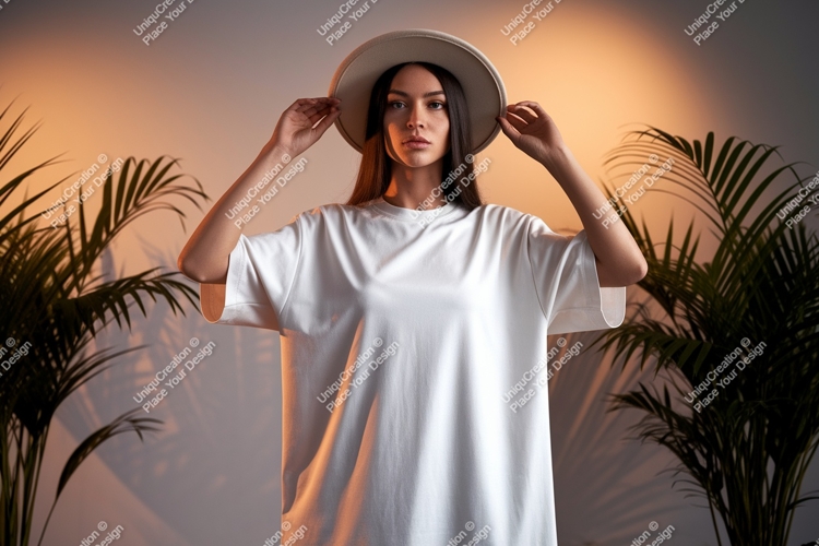 Woman wearing white t shirt and hat image
