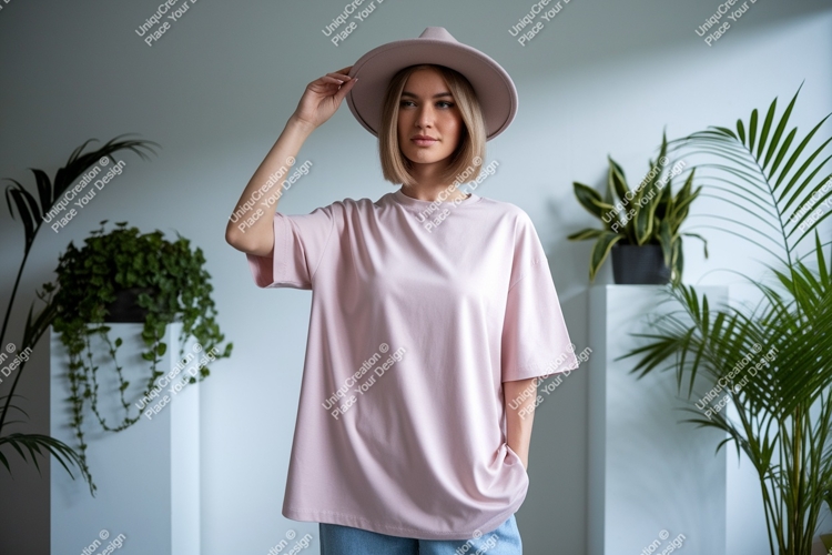 Woman wearing pink t shirt and hat image
