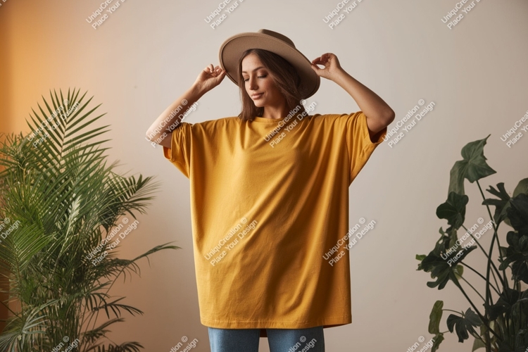 Model T-Shirt Mockup Image 5