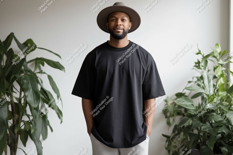 Man wearing black t shirt and hat image