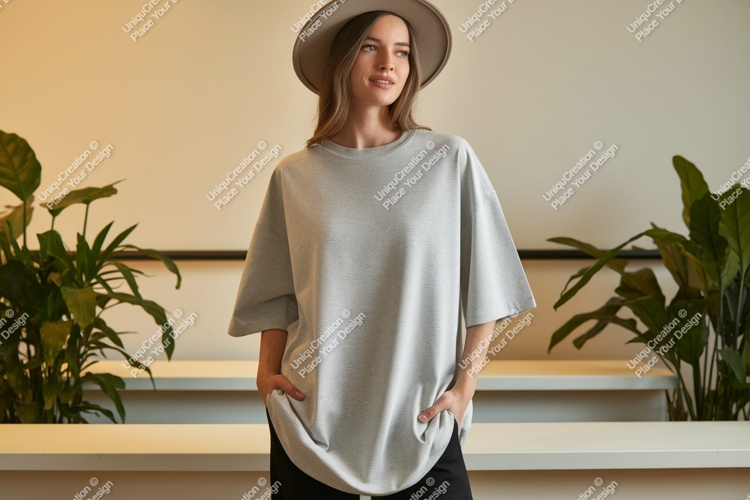 Woman wearing coral t shirt and hat image