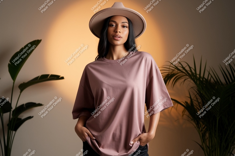Woman wearing pink t shirt and hat image