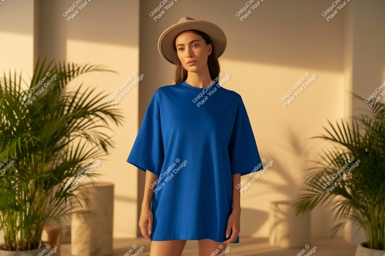 Blue TShirt Mockup With Model t-shirt