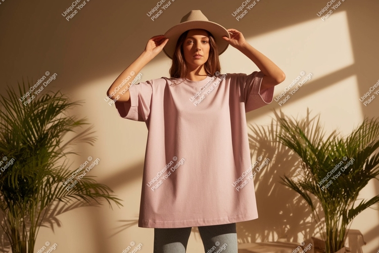 Woman wearing pink t shirt and hat image