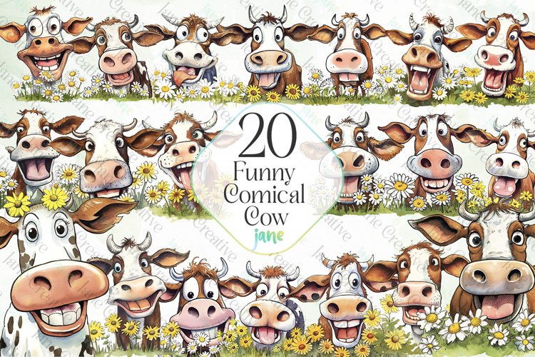 Funny Comical Cow Sublimation Clipart