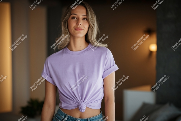 Woman wearing lavender t shirt fashion