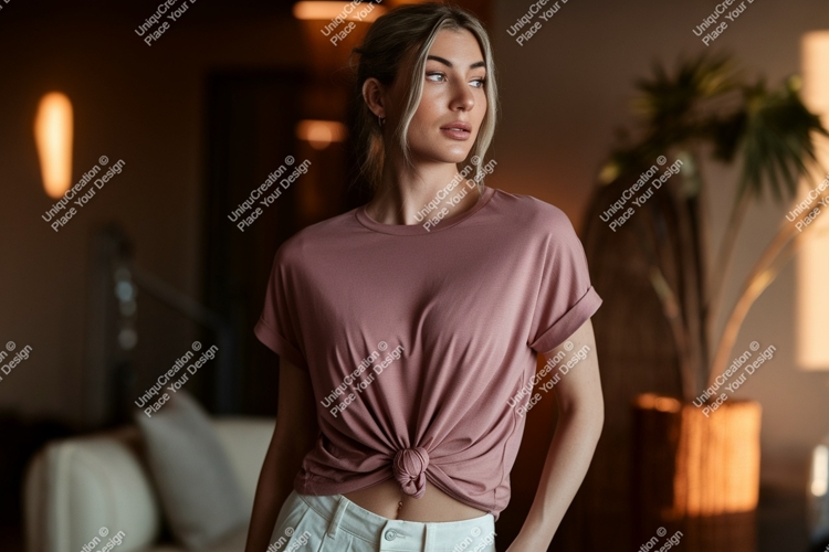 Woman Wearing Pink T Shirt Mockup image