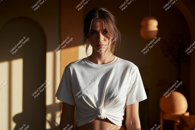 Woman wearing white t shirt mockup t-shirt