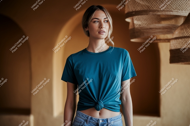 Teal T Shirt Mockup woman