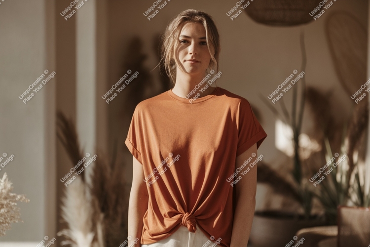 Model T-Shirt Mockup Image 4