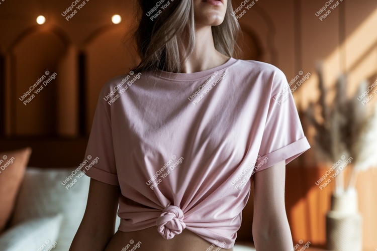 Woman pink t shirt mockup image