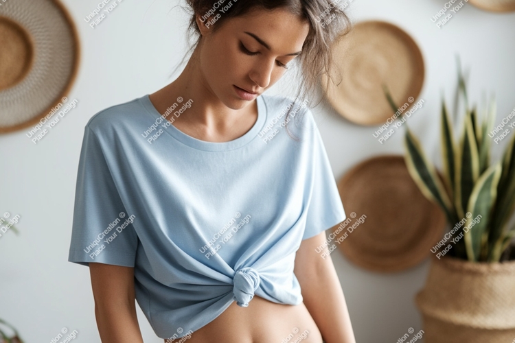 Woman wearing blue t shirt mockup image