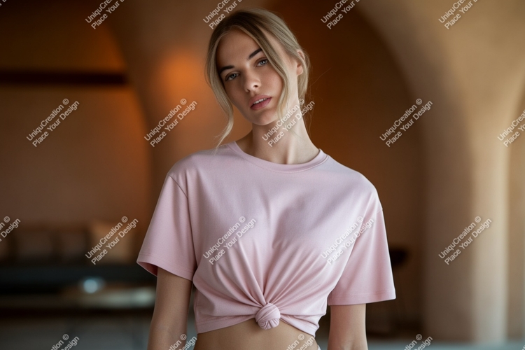 Woman wearing pink t shirt mockup image