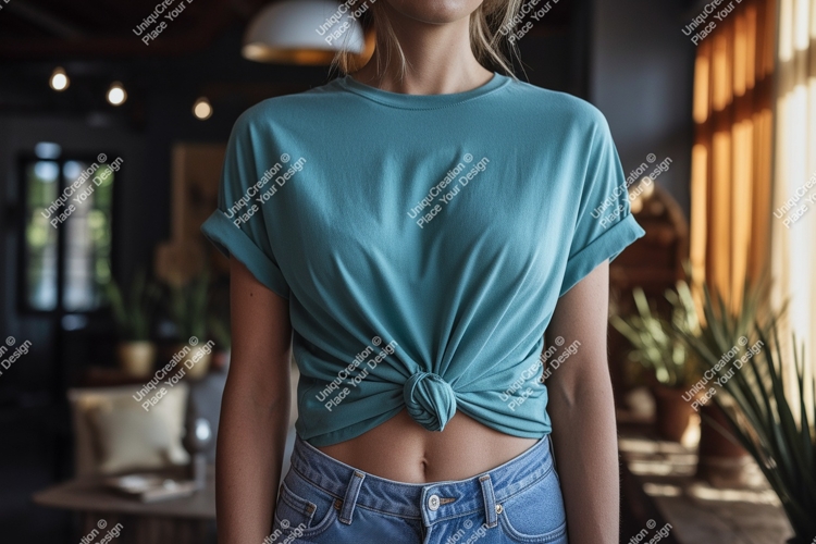 Teal knotted t shirt mockup image