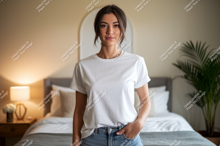 Woman wearing white t shirt mockup t-shirt casual