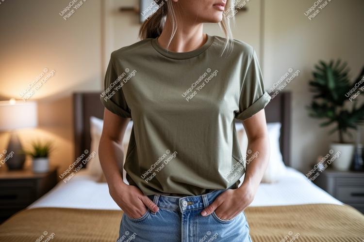 Green t shirt denim jeans mockup tshirt woman