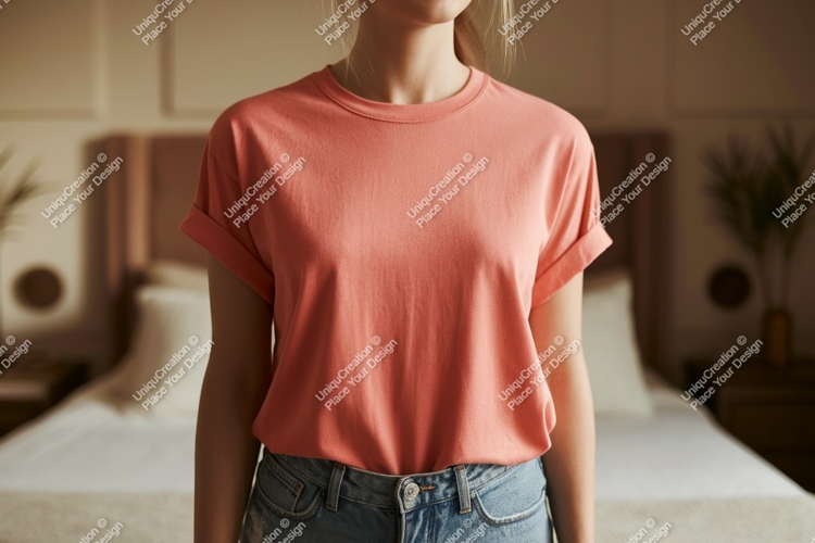 Coral t shirt mockup with rolled sleeves image