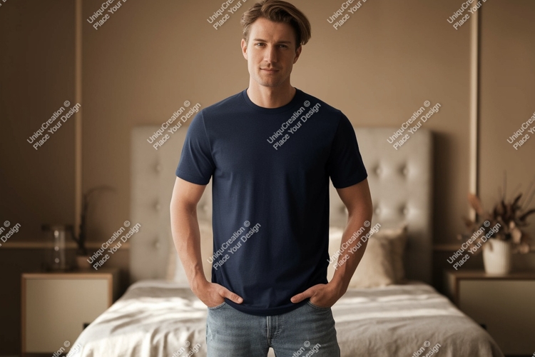 Man wearing navy t shirt casual
