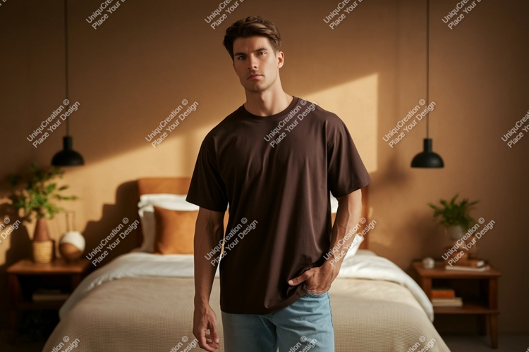 Man wearing brown t shirt mockup