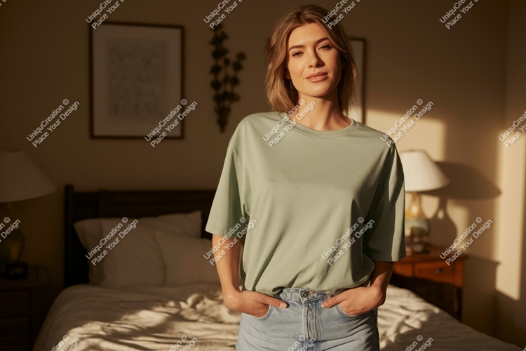 Woman wearing casual t shirt and jeans t-shirt indoor