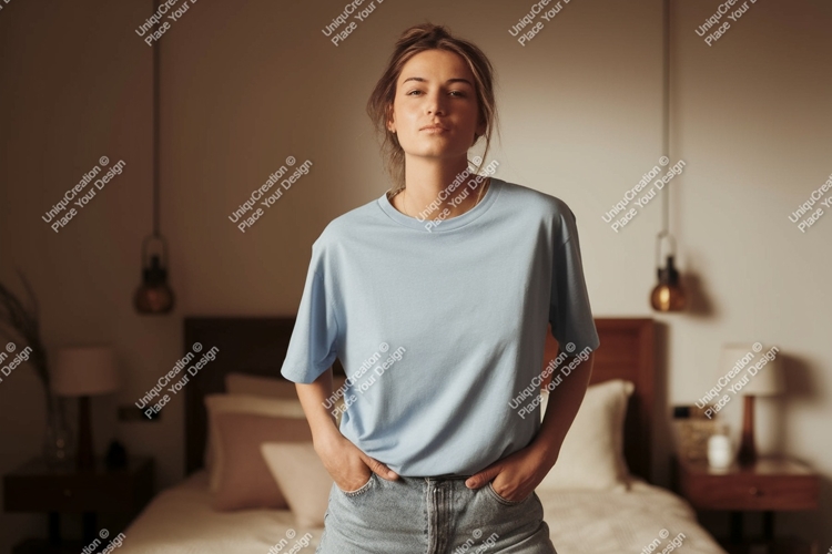 Young Woman Wearing Light Blue T Shirt t-shirt casual