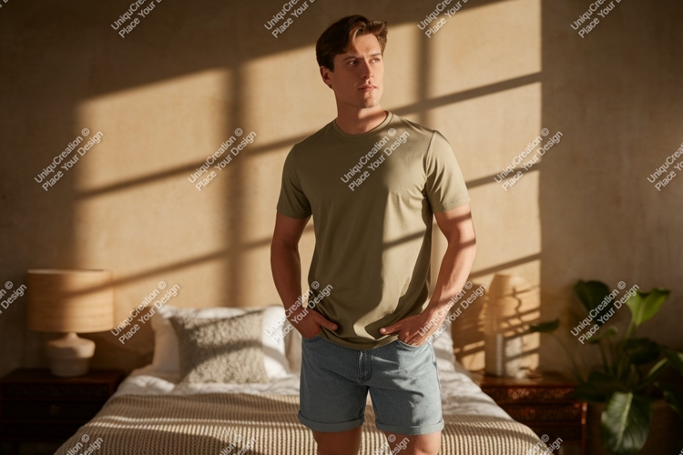 Young man wearing casual clothing t-shirt shorts