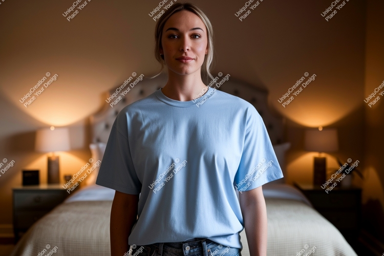 Young Woman Light Blue T Shirt Mockup