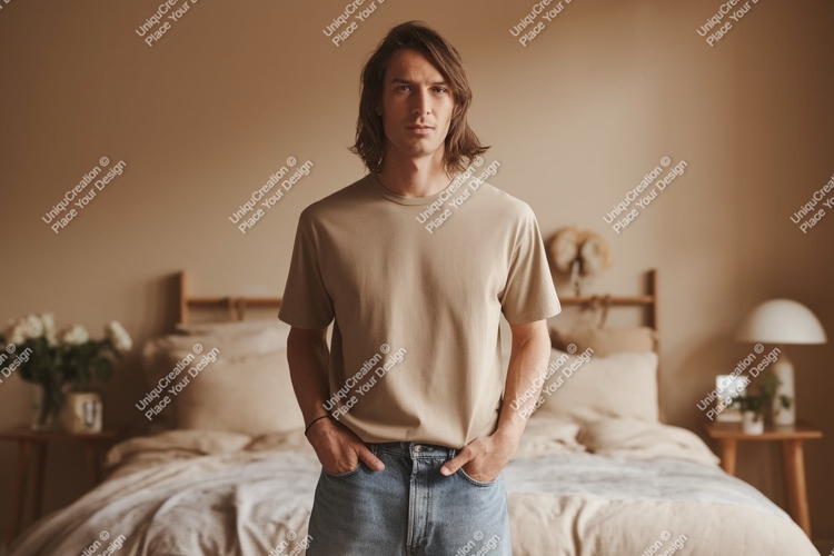 Man wearing plain t shirt and jeans t-shirt casual