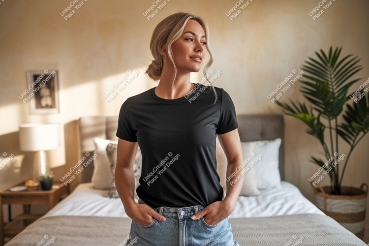 Blonde Woman Black T Shirt Mockup t-shirt