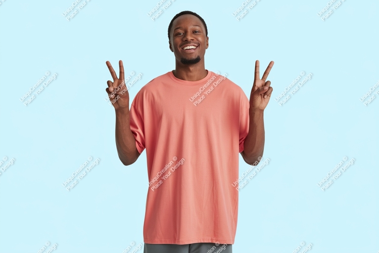 Man peace sign coral shirt image