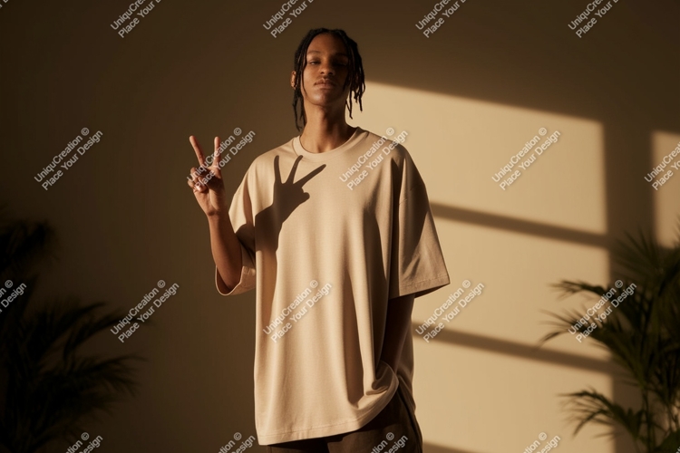 Young man peace sign mockup gesture