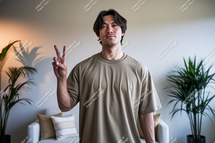 Man peace gesture casual wear t-shirt