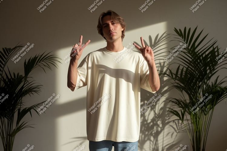 Young man peace sign casual wear man