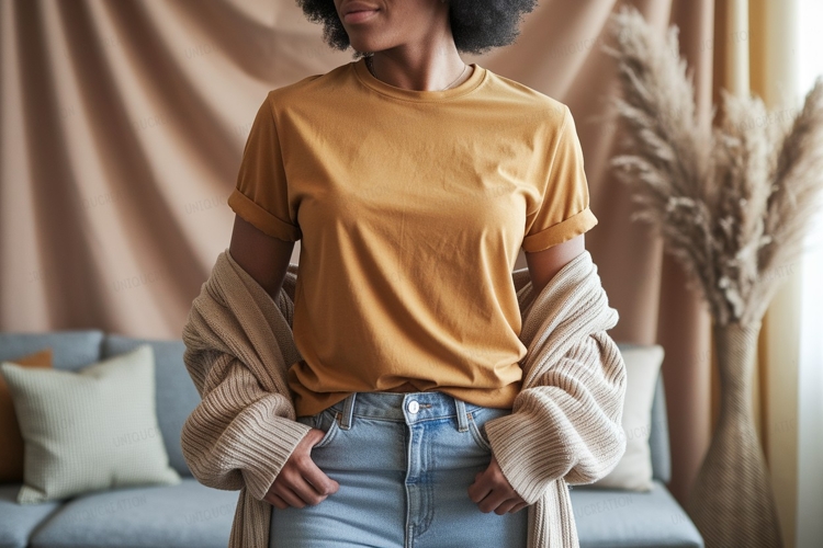 Woman wearing casual outfit t-shirt jeans