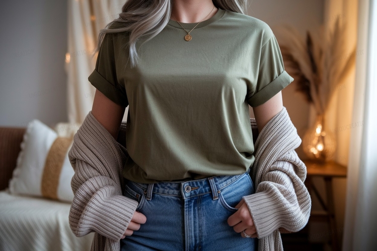 Olive green t shirt mockup image