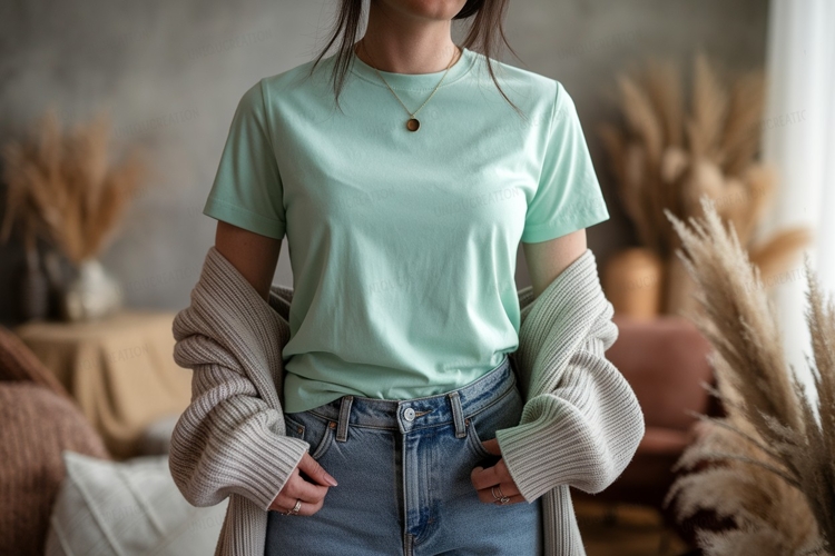 Mint tee with cardigan and jeans shirt