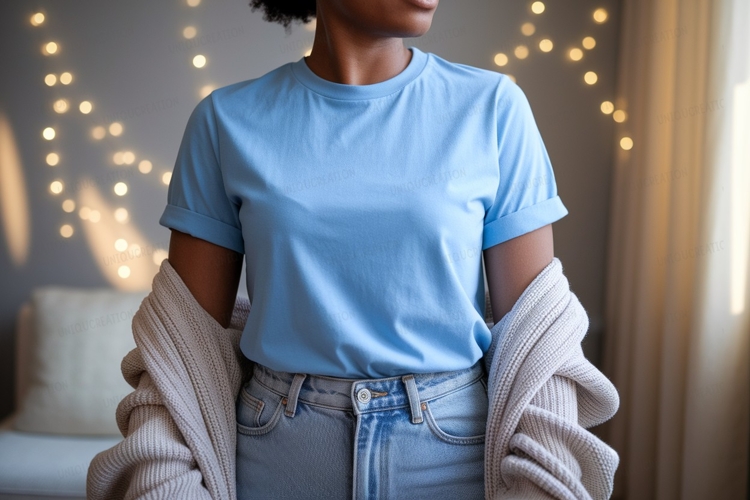 Blue shirt light jeans knit cardigan image