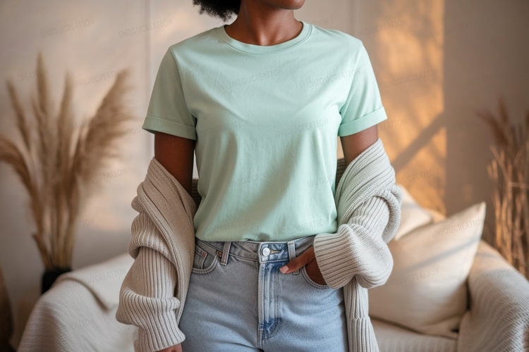Mint tee and denim jeans mockup apparel clothing