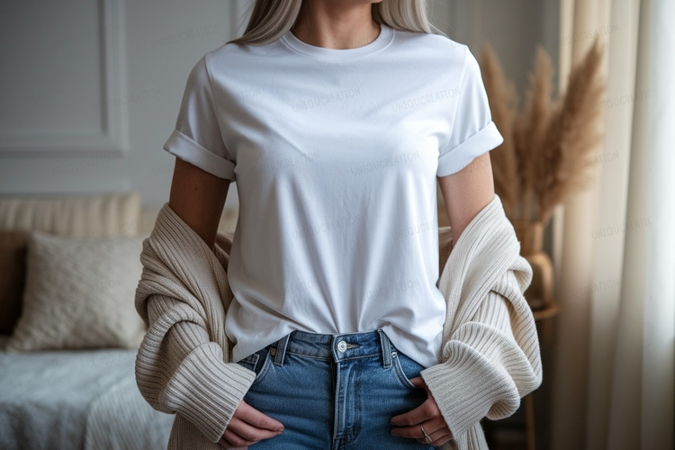 White T Shirt Mockup With Cardigan clothing