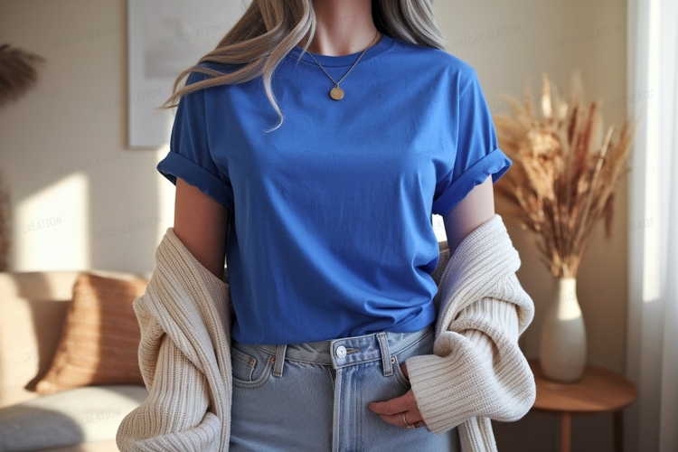 Blue cotton t shirt mockup image