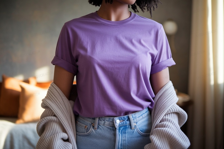 Purple TShirt Mockup With Cardigan t-shirt