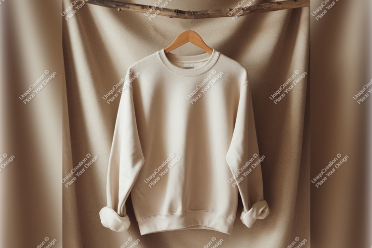 Beige Sweatshirt Hanging On Hanger Tshirt Mockup