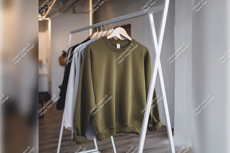 Olive Tshirt Mockup On White Clothing Rack