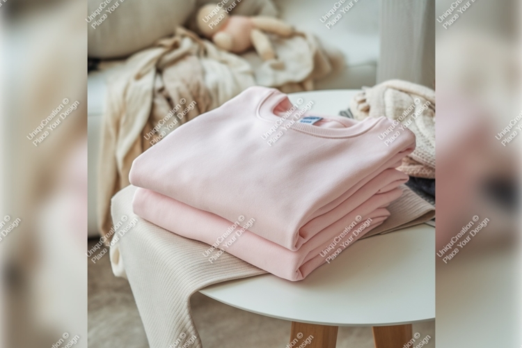 Pink Tshirt Mockup On White Round Table example image 1