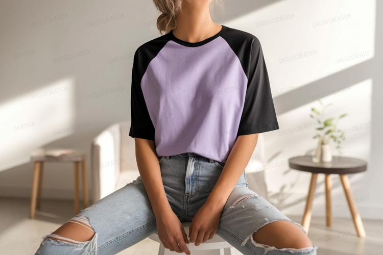 Lavender black raglan tee mockup apparel clothing
