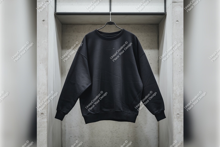 Black Sweatshirt Tshirt Mockup Hanging Concrete Wall
